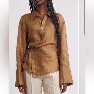 MANGO Asymmetric Brown Wrap Blouse